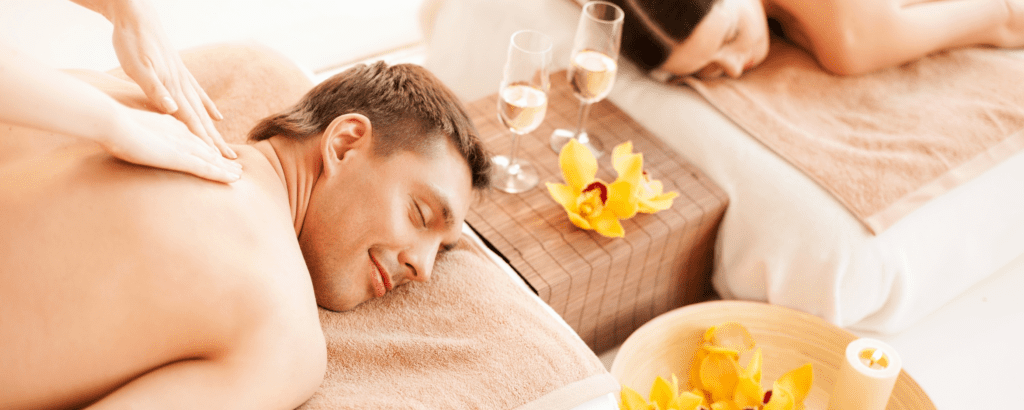 Couple doing spa yellow