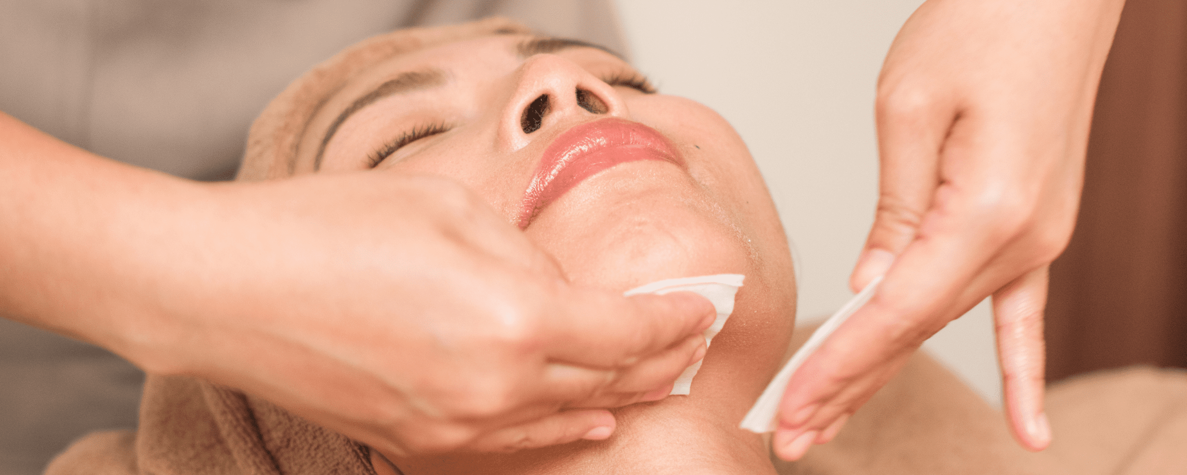 The photo is cleaning and detoxification of the face with cotton pad.